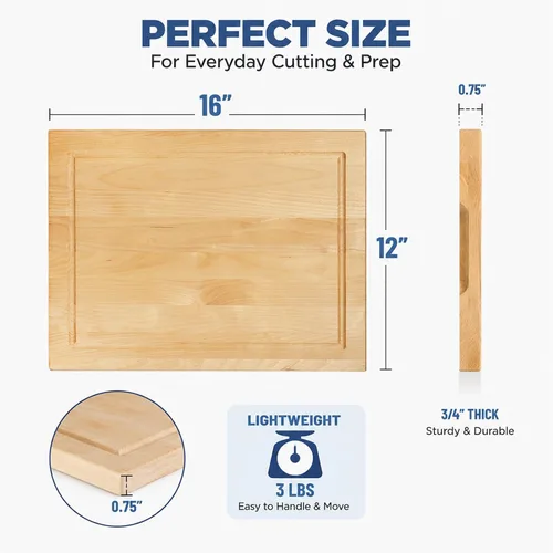 Vista 2 de CONSDAN Tabla de cortar de madera para cocina, 16 x 12, madera de abedul sólido, grano de borde, tabla de cortar, bloque de carnicero con ranura