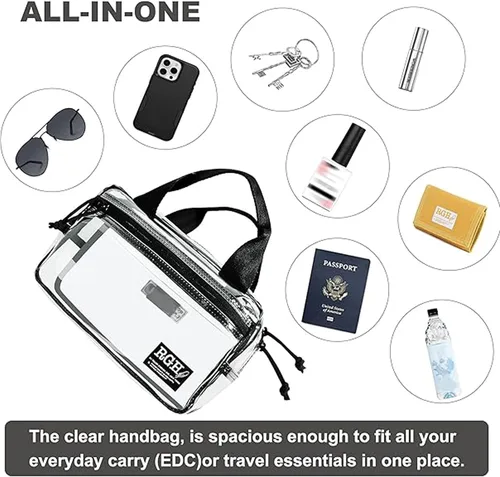 Vista 3 de Rough Enough - Bolso de mano transparente para mujer, para eventos, conciertos, deportes, aficionados, moda, lindo y elegante