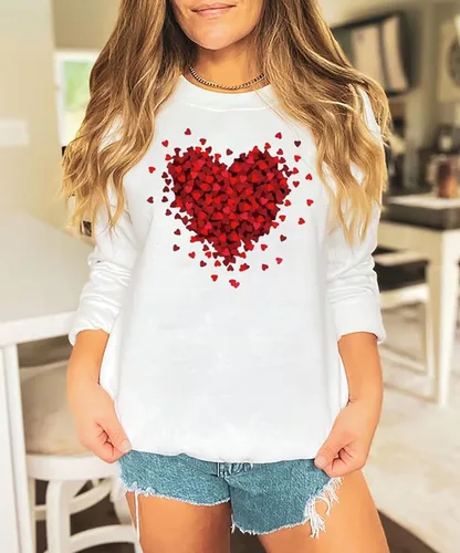Vista 4 de Sudadera para el día de San Valentín para mujer, divertida camiseta de manga larga con estampado de corazón y corazón