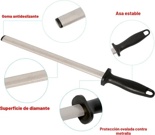 Vista 3 de Kota Japan 12 pulgadas Chaira afiladora de cuchillos de acero de carbono con diamante profesional Para cocina, hogar o caza Afilador