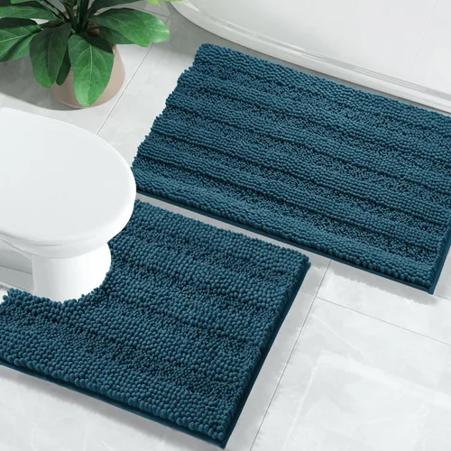 Vista 12 de Yimobra Juego de 2 alfombras de baño de felpilla suave y absorbente y alfombra para inodoro en forma de U, antideslizante, lavable a máquina