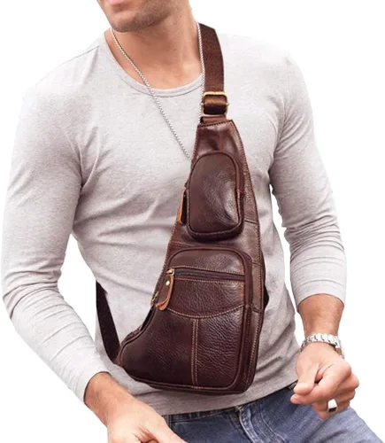 Vista 2 de KPYWZER Mochila de cuero para hombre