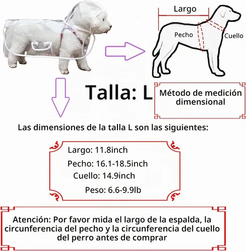 Vista 3 de Poncho de lluvia transparente para perros pequeños y medianos, impermeable pesado con agujero oculto para la correa y broches ajustables, capa