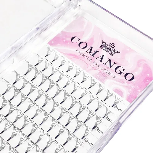 Vista 64 de Extensiones de pestañas de volumen prefabricadas 10D, 0.003 in de grosor, rizo C/D, 0.472 in, tallo corto, extensiones de pestañas de volumen