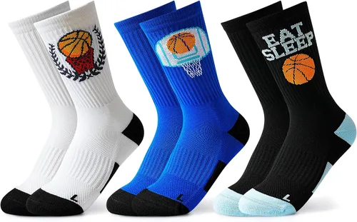 Vista 8 de Moyel Calcetines Deportivos para Niños de 8 a 12 y de 12 a 14 años, Calcetines Atléticos para Niños, Calcetines Crew para Niños, Regalos de Béisbol