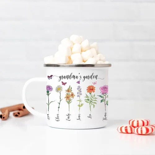 Vista 2 de Taza personalizada con aislamiento de flores del mes de nacimiento, taza personalizada para la abuela, taza del día de la madre, jardín