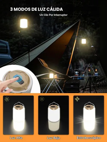 Vista 3 de Smiling Shark Linterna LED para campamento, mini lámpara de campamento, luz cálida, recargable y portátil, regulable, impermeable, lámpara de tienda