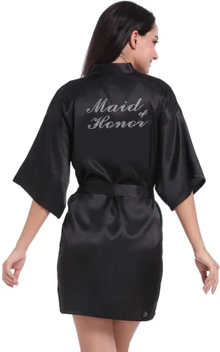 Vista 35 de Bata de boda para mujer, para novia, dama de honor, corta, de satén, kimono, batas de seda para prepararse, fiesta nupcial