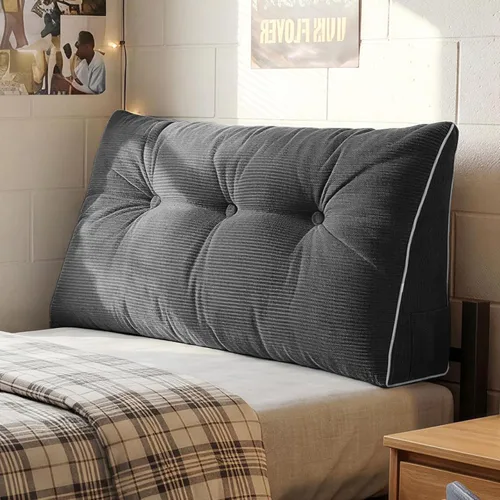 Vista 11 de Sasttie Almohada de Cabecera Queen, Almohada de Cuña de Cabecera para Sentarse en la Cama, Cojín Triangular con Soporte de Respaldo para Leer - Con