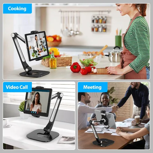 Vista 2 de AboveTEK Soporte para tableta, soporte ajustable para iPad multiángulo, soporte giratorio de 360° para iPad, soporte de escritorio de aluminio