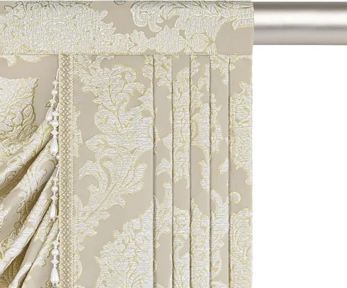 Vista 6 de Loom and Mill Cenefa de cascada de lujo de jacquard para sala de estar, elegantes cenefas de ventana con festones y cuentas damascadas, cortinas