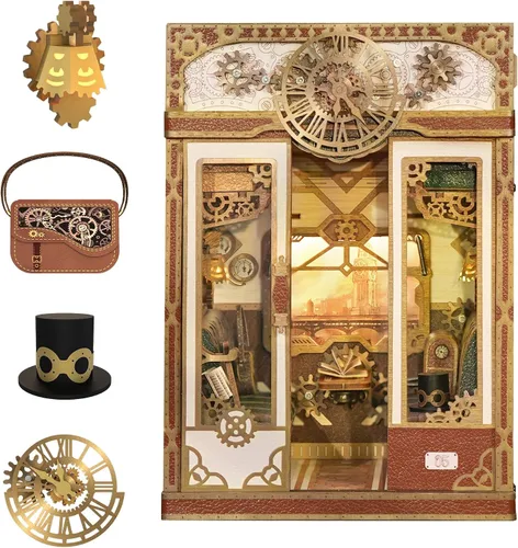 Vista 10 de Tonecheer - Kit de manualidades para rincón de lectura para adultos, maqueta en miniatura de cabina de tren infinito europeo, carruaje vintage
