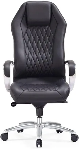 Vista 5 de ZURI Muebles - Silla ejecutiva ergonómica de cuero genuino con base de aluminio, color negro