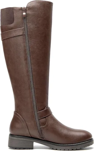 Vista 2 de SelenePair Botas altas hasta la rodilla para mujer, botas de tacón bajo y elásticas, punta redonda, con cremallera lateral, botas de invierno