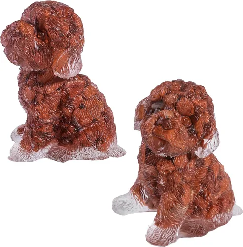 Vista 9 de SUNYIK Paquete de 2 estatuas de cristal de resina para perro, estatua de animales de piedra curativa, decoración de hogar y oficina para mediación