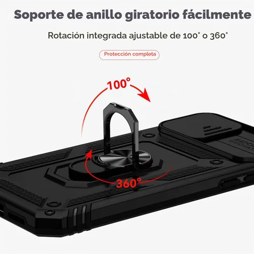 Vista 5 de Funda para iPhone XR, cubierta de lente de cámara deslizante integrada+soporte de anillo de dedo+protector de pantalla, funda protectora de cuerpo