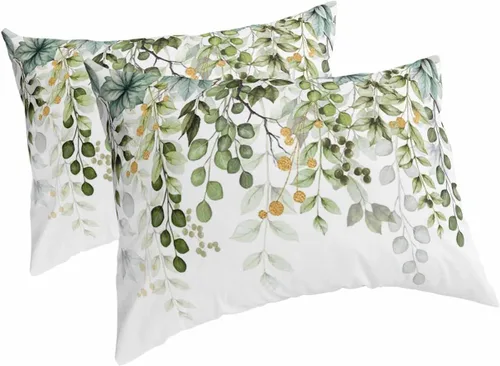 Vista 8 de Fundas de almohada de hojas verdes salvia, tamaño King, fundas de almohada suaves transpirables y refrescantes largas para cama y sofá, 20 x 40