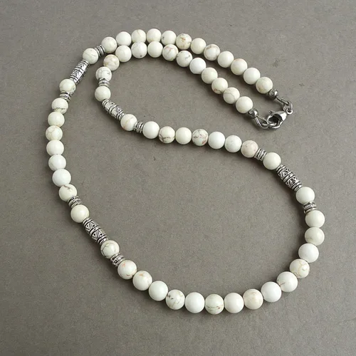 Vista 2 de Mami's Gem Studio Collar de cuentas para hombre, hecho a mano en Estados Unidos, piedras preciosas de 0.236 pulgadas y peltre estilo tribal