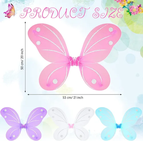 Vista 2 de Juego de 24 alas de hada, mariposa y ángel, alas de mariposa para niñas, coloridas varitas de hadas para niños, fiesta de disfraces, Halloween