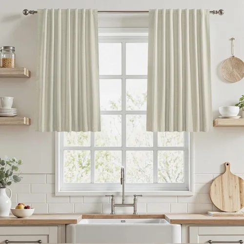 Vista 81 de UHITECH Cortinas opacas de 35 pulgadas de largo para sala de estar, 2 paneles, cortina opaca corta para cocina para ventanas pequeñas, cortinas