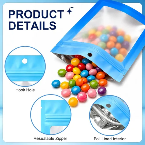 Vista 5 de 100 piezas de bolsas de mylar resellables, bolsas de almacenamiento de alimentos de color degradado, bolsas de cremallera de papel de aluminio
