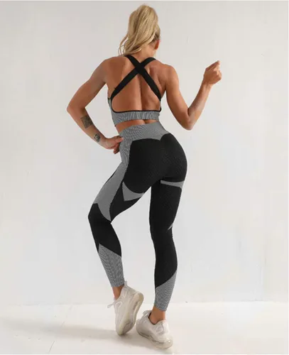 Vista 2 de Conjunto de entrenamiento sin costuras de 3 piezas para mujer, ropa deportiva de fitness, escuela, correr, yoga, ropa deportiva