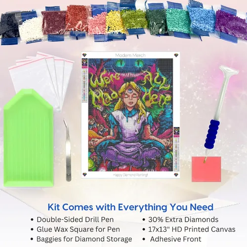 Vista 7 de Kits de Arte de Diamantes de Modern Merch Alicia en el País de las Maravillas para Adultos 'Todos Estamos Locos Aquí' Pintura de Diamantes 5D