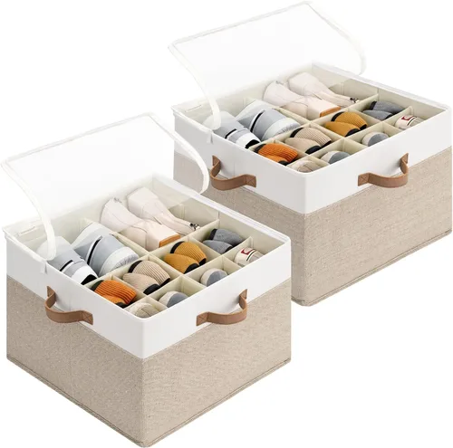 Vista 14 de Organizador de zapatos StorageWorks para clóset, cabe hasta 16 pares, contenedores de almacenamiento para zapatos con divisores ajustables y Beige