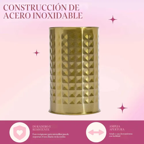 Vista 7 de Paris Hilton Juego de herramientas de cocina con recipiente para utensilios con utensilios de cocina de silicona, batidor y cucharón de acero