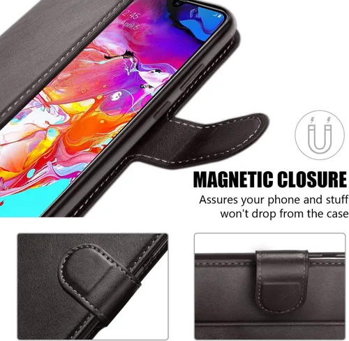 Vista 5 de QLTYPRI - Funda tipo cartera para iPhone Xs Max, color negro Funda simple de piel sintética con ranuras para tarjetas, cierre magnético, a prueba