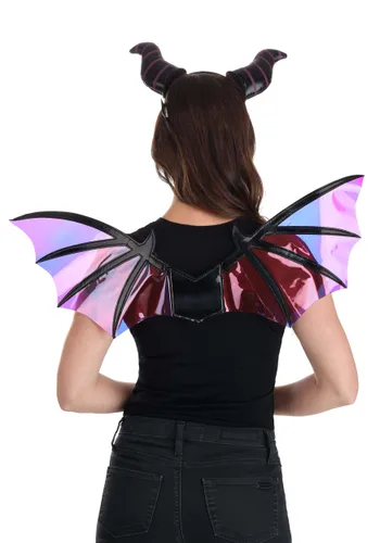 Vista 3 de Kit de Accesorios Diadema con Cuernos de Dragón y Alas de Maléfica Multicolor
