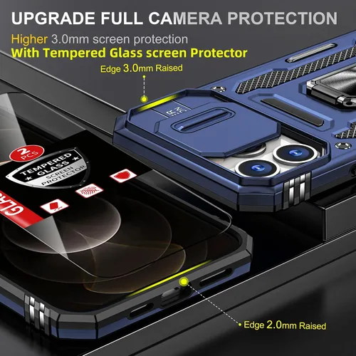 Vista 2 de Funda para iPhone 12 Pro Max con 2 protectores de pantalla, cubierta deslizante integrada para cámara para 12Pro Max, funda para teléfono