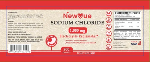 Vista 5 de Cloruro de sodio 1000 mg, 200 tabletas - Tabletas de sal, sin OMG, sin gluten