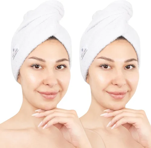 Vista 25 de American Soft Linen Toallas de pelo 100 % algodón para mujer, gorro de toalla de pelo, turbante de algodón para cabello largo y rizado Beige