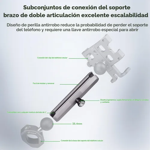 Vista 2 de FANAUE Brazo de doble enchufe de aleación de aluminio, adaptadores de bola antirrobo de 1 pulgada compatibles con soportes RAM, cabeza de bola