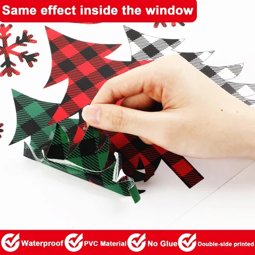 Vista 3 de Calcomanías de Navidad para ventana, diseño de búfalo navideño, calcomanías de ventana extraíbles, decoración de ventanas para invierno, Navidad