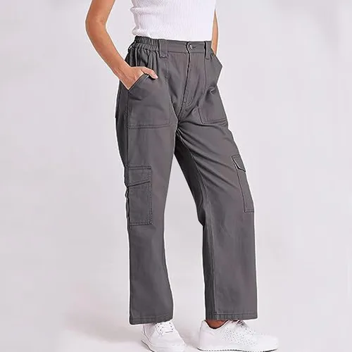 Vista 4 de Pantalones deportivos cargo para mujer, pierna ancha, cintura alta, pantalones de otoño para mujer, holgados Y2k con forro polar con bolsillos