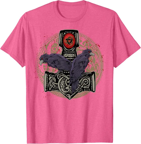 Vista 33 de Thors Hammer Mjolnir Huginn and Muninn Odin Raven - Camiseta, Negro, S