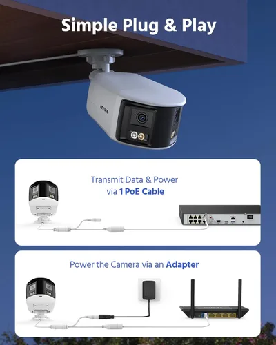 Vista 9 de ANNKE FCD800 - Cámara de seguridad PoE de 4K 8MP con lente dual, vista panorámica de 180°, visión nocturna a color con luz dual inteligente, audio