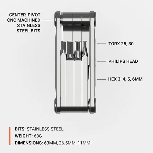 Vista 4 de LEZYNE SV PRO 7 Multiherramienta para bicicleta, placas laterales de aleación, brocas de acero inoxidable, hexagonal 3/4/5/0.236 in, T10/T25