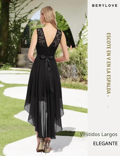 Vista 4 de BeryLove Vestido de cóctel de encaje formal para mujer, fiesta de invitada Negro