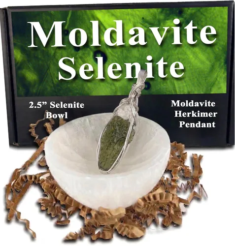 Vista 18 de Moldavite Crystal Necklace Pendant with Herkimer Diamond 0.03 oz de acero plateado