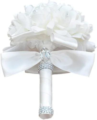 Vista 7 de Ramilletes de boda para novia en blanco, ramo de boda para dama de honor, ramos para dama de honor con flores para decoración de boda (Azul+Blanco)