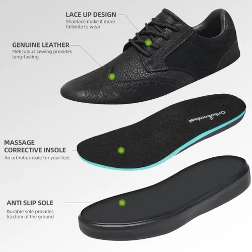 Vista 6 de OrthoComfoot Zapatos ortopédicos de cuero para caminar para hombre: cómodos zapatos Oxford para fascitis plantar con soporte para el arco, pies