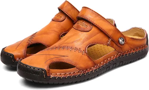Vista 4 de Honeystore Sandalias atléticas huecas de cuero para hombre, zapatos casuales romanos