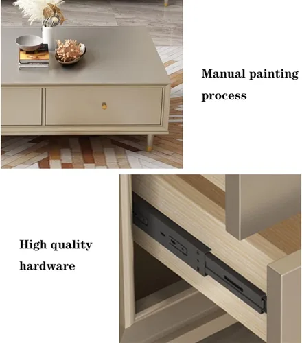 Vista 3 de Mesa auxiliar para sofá de sala de estar, mesa auxiliar rectangular clásica, mesa de centro moderna y lujosa, con cajón de almacenamiento de gran