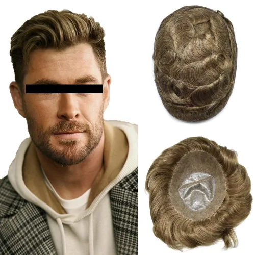 Vista 46 de Toupee para hombres Sistema de reemplazo de cabello humano real para hombres Completo PU Mens Hairpiece de aspecto natural para hombre piezas