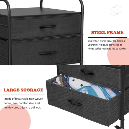 Vista 8 de EazeHome Mini soporte para nevera con almacenamiento, 120 libras BlackMini mesa de nevera, carrito de refrigerador de 2 cajones con ruedas, soporte