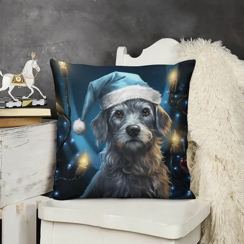 Vista 13 de Almohadas decorativas para cama, diseño de perro de Papá Noel con luces de Navidad, fundas de almohada para sofá para amantes de los perros, funda