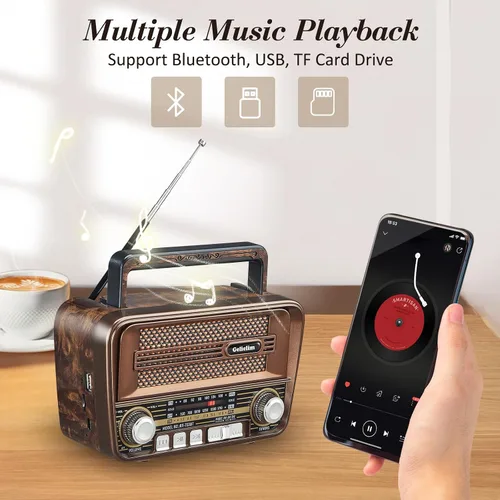 Vista 5 de Gelielim Radio portátil AM FM y reproductor de casete de CD Boombox Combo, radio portátil AM/FM para el hogar, sonido estéreo, grabación de cinta